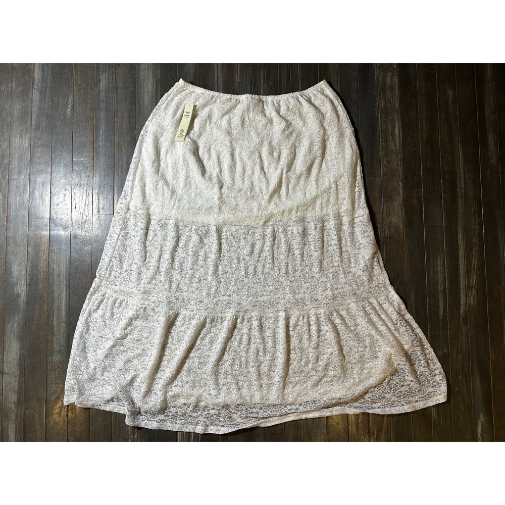 No Boundaries White Floral Lace Tiered‎ Maxi Skirt Boho Cottagecore Romantic - Picture 2 of 2